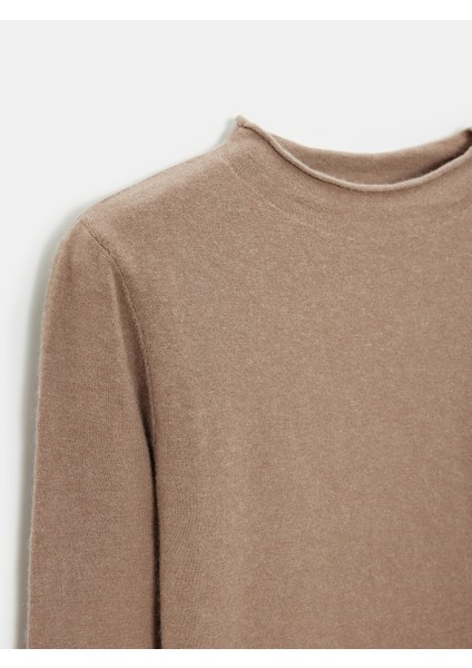 10841 Dik Yaka Kaşmir Karışımlı Triko Kazak-K.vizon M.