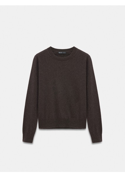 10847 %100 Kaşmir Bisiklet Yaka Kazak-Kahve M.