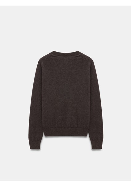 10847 %100 Kaşmir Bisiklet Yaka Kazak-Kahve M.