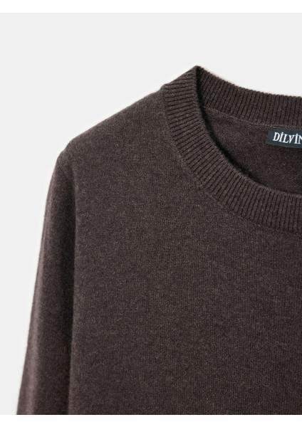 10847 %100 Kaşmir Bisiklet Yaka Kazak-Kahve M.