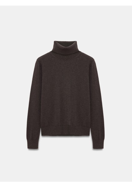 10848 %100 Kaşmir Balıkçı Yaka Kazak-Kahve M.