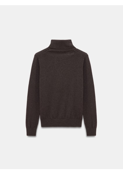 10848 %100 Kaşmir Balıkçı Yaka Kazak-Kahve M.