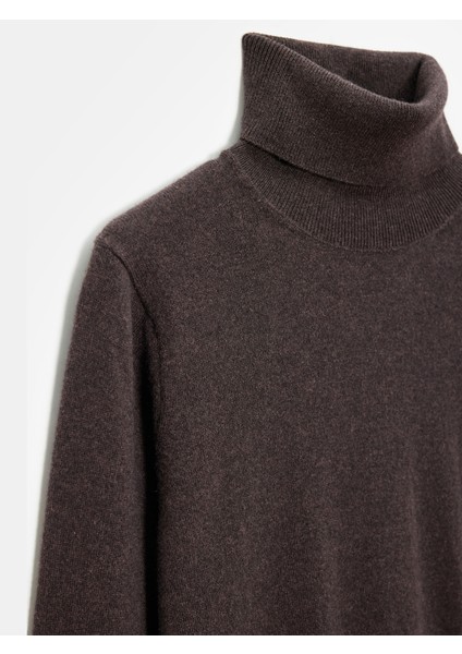 10848 %100 Kaşmir Balıkçı Yaka Kazak-Kahve M.