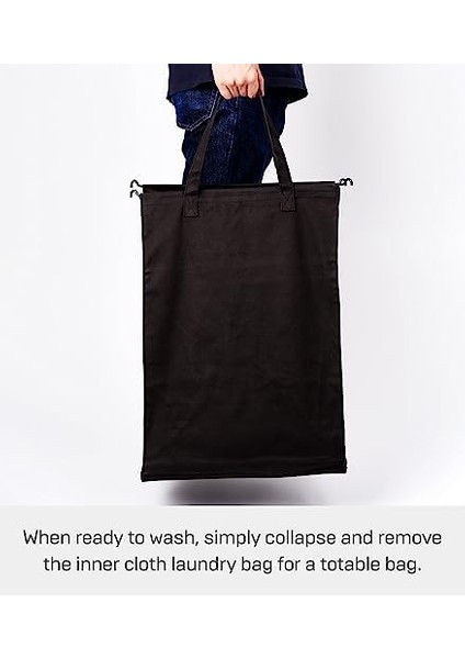 Ev Çamaşır Sepeti Giysiler Sepet Astarı | Çelik + Pamuk, Büyük, Siyah