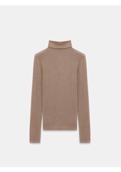 32253 Yün Karışımlı Balıkçı Yaka Top-Vizon