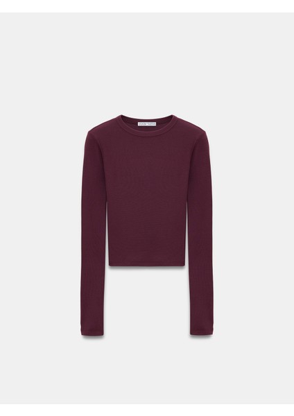 32319 Modal Karışımlı Uzun Kollu Top-Bordo