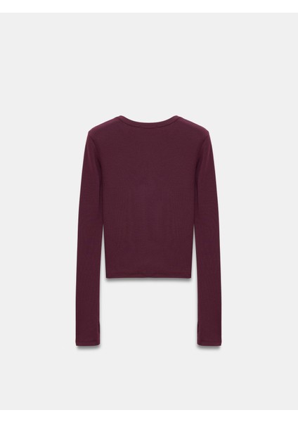 32319 Modal Karışımlı Uzun Kollu Top-Bordo