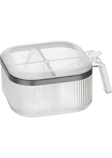 Kulplu Bas-Aç Kapaklı 4 Bölmeli Şeffaf Baharatlık & Çok Amaçlı Düzenleyici