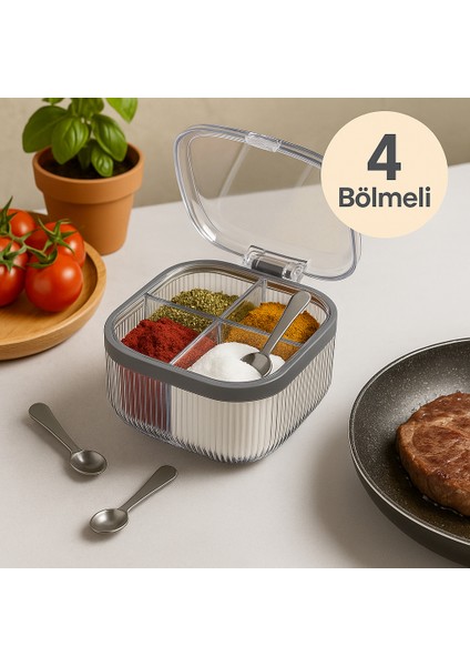 Kulplu Bas-Aç Kapaklı 4 Bölmeli Şeffaf Baharatlık & Çok Amaçlı Düzenleyici fiyatları