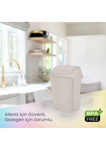 Life Vittorio Çöp Kovası – 5 Litre, Sallanır Kapaklı, Kompakt ve Şık Atık Kutusu (Bej)