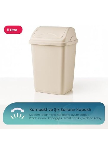 Life Vittorio Çöp Kovası – 5 Litre, Sallanır Kapaklı, Kompakt ve Şık Atık Kutusu (Bej) fiyatları