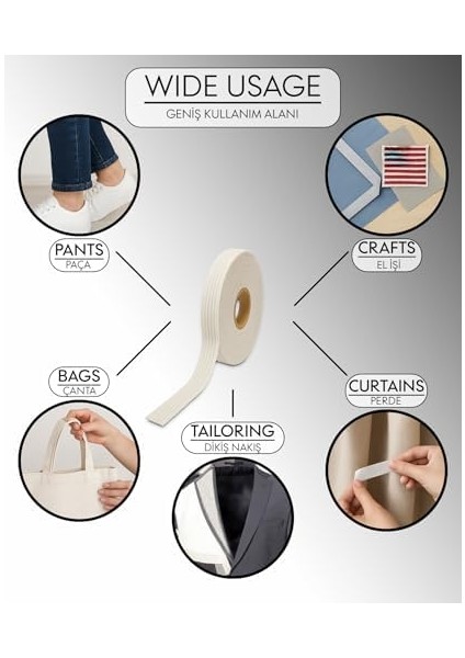 Modern Teknik Tekstil Şerit Ipli Biye Tela 1.5 cm x 100 M - Tek Tarafı Yapışkanlı Tela - Ütü ile Yapıştırılan Tela - Dokumasız Uygulama (Beyaz) modelleri