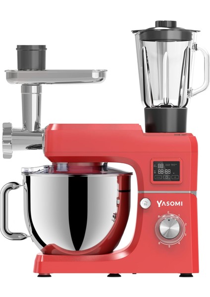 1511BML LED Ekranlı Kıyma Çekme Aparatlı Stand Mikser Mutfak Şefi (Kırmızı)