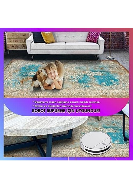 Dizayn Irla Desenli Pamuk Tabanlı Yıkanabilen Kaydırmaz Antibakteriyel Salon Halısı 80X300