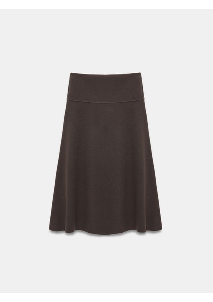 80390 Beli Lastikli Örme Midi Etek-Koyu Kahve