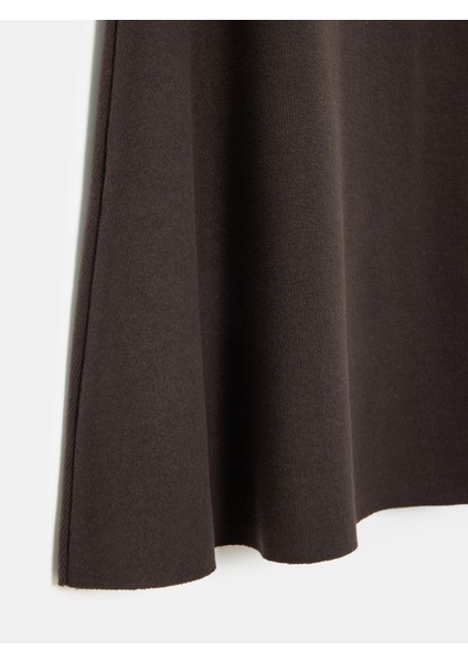 80390 Beli Lastikli Örme Midi Etek-Koyu Kahve