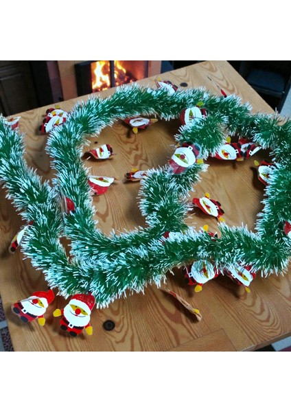 2 Metre Açık Yeşil Beyaz Karlı Yumuşak Boyun Garlandı Vıp Karlı Noel Baba Figürlü Yılbaşı Boyun Simi