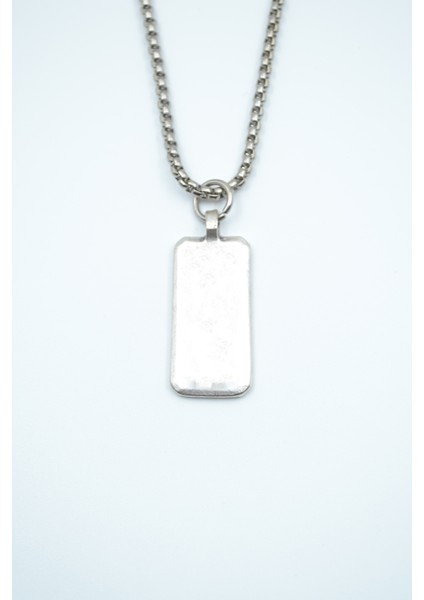 Geometrik - Dikdörtgen Gümüş Kaplama Örme Zincir Kolye