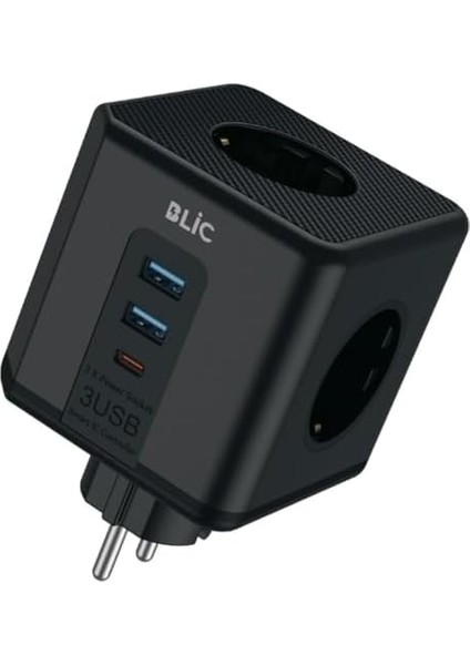 Akım Korumalı Priz Kablosuz 3&apos;lü Priz Soketi, 3x USB Girişi, 1x Type-C Girişi Priz Çoğaltıcı Kompakt Tasarım