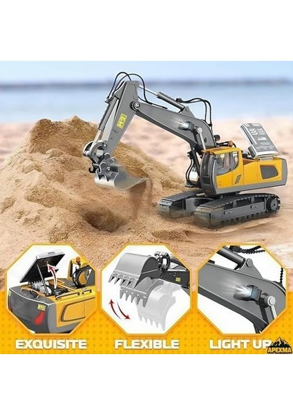 2.4ghz Uzaktan Kumandalı Şarjlı Işıklı Metal Alaşım Paletli Hareketli Kepçe Rc Ekskavatör fiyatları