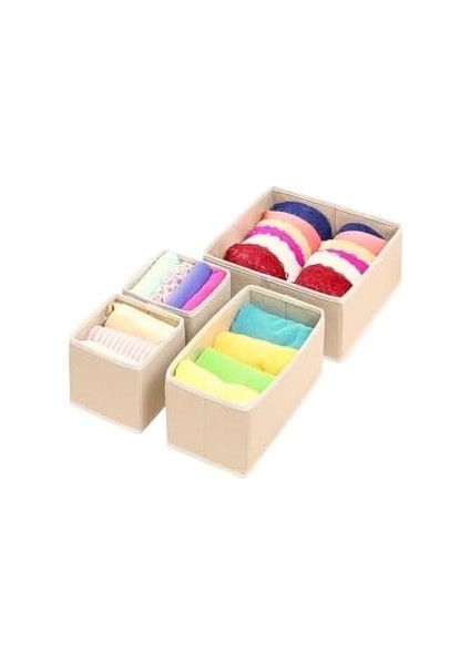 4&apos;lü Jüt Kutu Seti Dolap Içi ve Çekmece Içi Düzenleyici Organizer