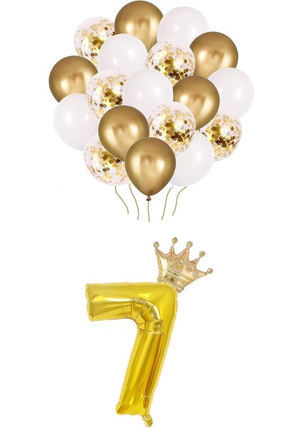 7 Rakam Folyo Balon, Kral Tacı ve Konfetili Balon
