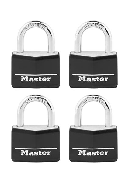 141Q Kapaklı Alüminyum Anahtarlı Asma Kilit, 4&apos;lü Paket, Siyah