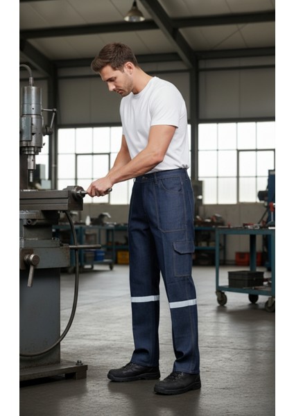 Süper Likralı Kot Iş Pantolonu | Reflektörlü, Çok Cepli, Dayanıklı Denim Işçi Pantolonu