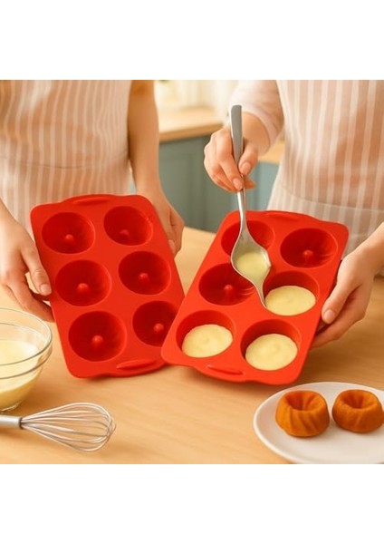 6 Hazneli 2 Adet Silikon Kek Kalıbı, Avrupa Sınıfı Yivli Mini Kek Tavası, Kırmızı, Gıda Sınıfı Yapışmaz Silikon, Fda Lfgb Onaylı, Jöle ve Kek Pişirme Için fiyatları