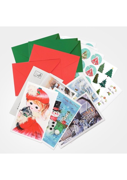 15 Parça Kartpostal, Zarf ve Stickerlı Yılbaşı Seti 1 Adet fiyatları