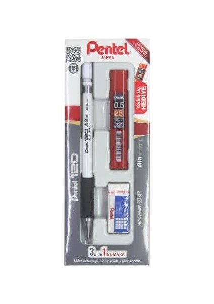 120A3 3&apos;lü Takım - Versatil + Silgi + Hediye Min Okul Seti Beyaz