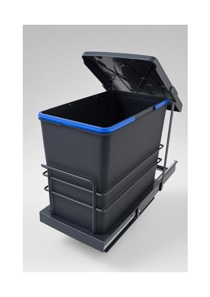 Cassone 24, Dolap Içi Teleskopik Raylı Antrasit Çöp Kovası 24 Litre, Minimum Kapak Genişliği 40 Cm. modelleri