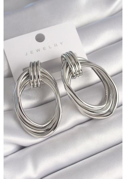 Pirinç Gümüş Renk Oval Kadın Küpe - TJ-BKP8730