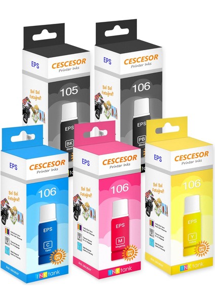 Cescesor Epson 105-106 Için 4 Renk Mürekkep Seti 1X140ML 4X70 ml