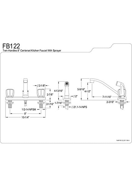 FB122 7-11/16-Inç Bacalı Reach Columbia 8-Inç Mutfak Bataryası Yan Püskürtücü, Parlak Krom