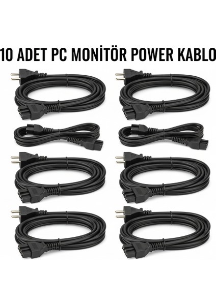 10 Adet Pc Kasa Monitör Güç Kablosu Power Kablo 1,5 mt