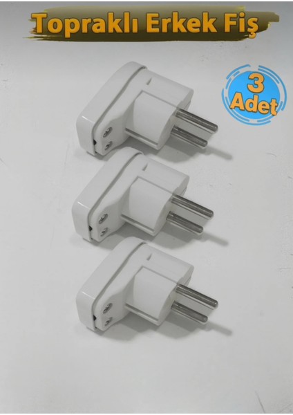 Elektrik Topraklı Erkek Fiş Yan Model Bakalit (3 Adet)