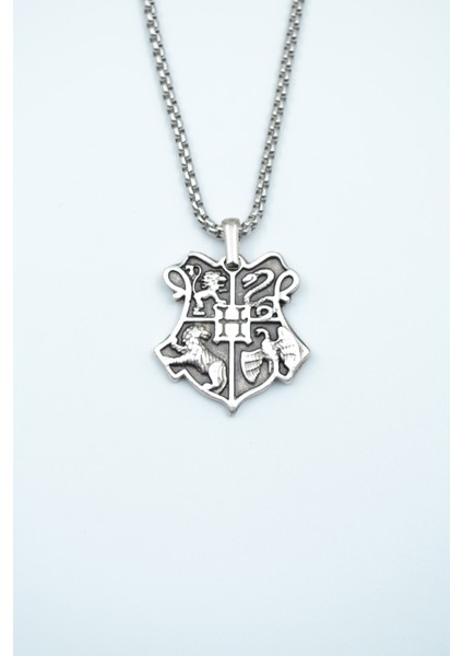 Harry Potter Hogwarts Sembol Gümüş Kaplama Örme Zincir Kolye
