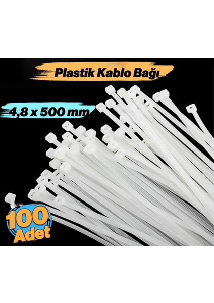 Plastik Cırt Kelepçe 4.8X500 mm Kablo Bağı Beyaz (100 Adet)