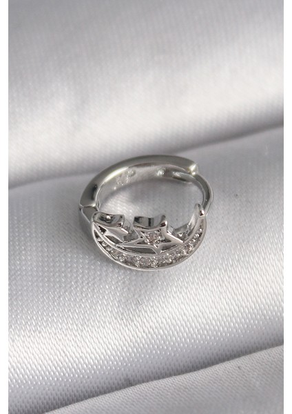 316L Çelik Gümüş Renk Zirkon Taşlı Ay Yıldız Tragus Piercing - TJ-PR1323