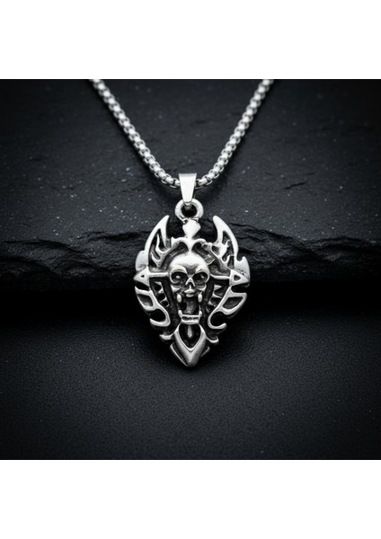 Diablo - Şeytan - Kalkan Gümüş Kaplama Örme Zincir Kolye fiyatları