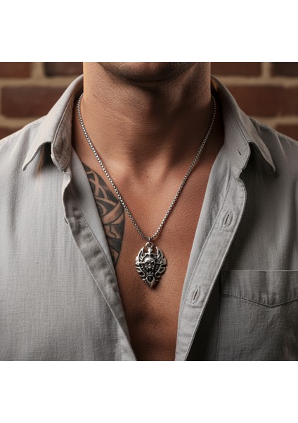 Diablo - Şeytan - Kalkan Gümüş Kaplama Örme Zincir Kolye modelleri