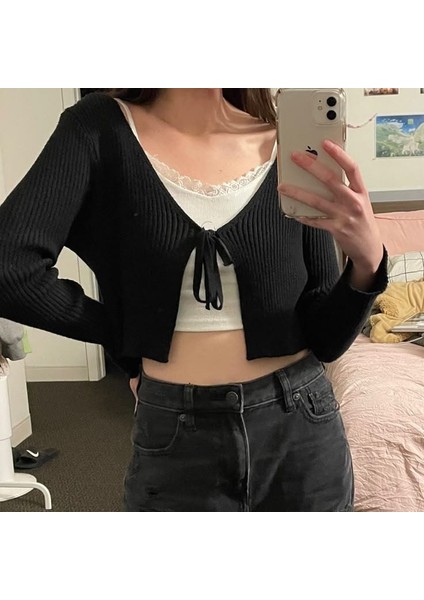 İsra Ayyıldız Kaşkorse Önden Bağlamalı Uzun Kollu Bolero