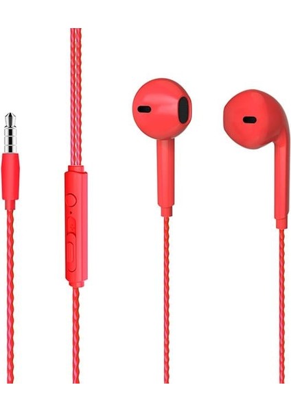 Lecoo EH104R 3.5 mm Jacklı Kablolu Kulak Içi Mikrofonlu Kulaklık Kırmızı