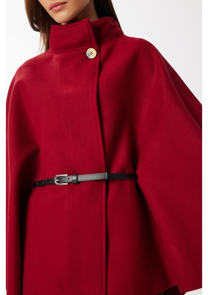 Kemerli Düğmeli Kaşe Panço LGP0026 Bordo fiyatları