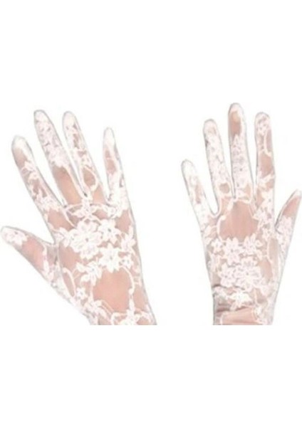 Dantelli Gelin Eldiveni - Beyaz Kısa