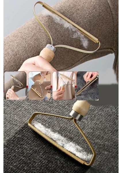 Ahşap Saplı Metal Kazak - Elbise - Halı Tüyü Temizleme Çift Taraflı Tüy Tiftik Toparlayıcı