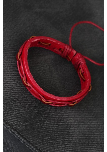 Kırmızı Renk Ipli Yeni Sezon Deri Erkek Bileklik - TJ-EB1873