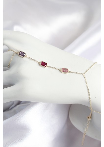 Pirinç Renkli Zirkon Taşlı Dikdörtgen Renk Kadın Şahmeran - TJ-SN693