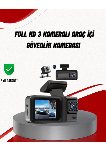 Ön Arka ve Iç Dashcam 360° Kapsamlı Full Hd Araç Güvenlik